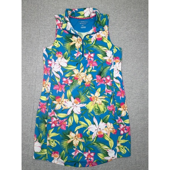 Tommy Bahama Dresses & Skirts - Tommy Bahama IslandZone Dress Womens Med Blue Tropical Floral Quarter Zip Golf